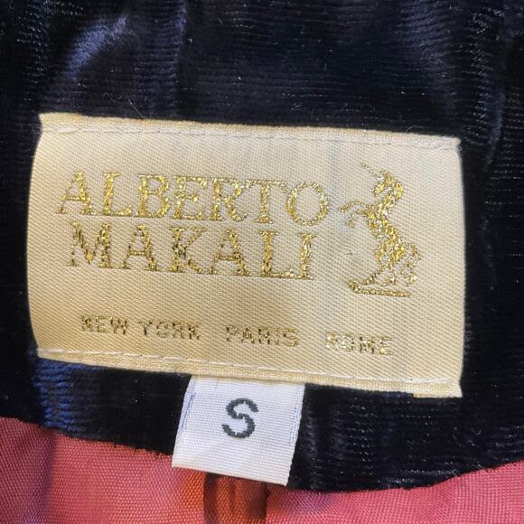 Vintage Alberto Makati Crushed Velvet Duster Long Jacket Sz S Navy Boho Glam - Picture 5 of 7